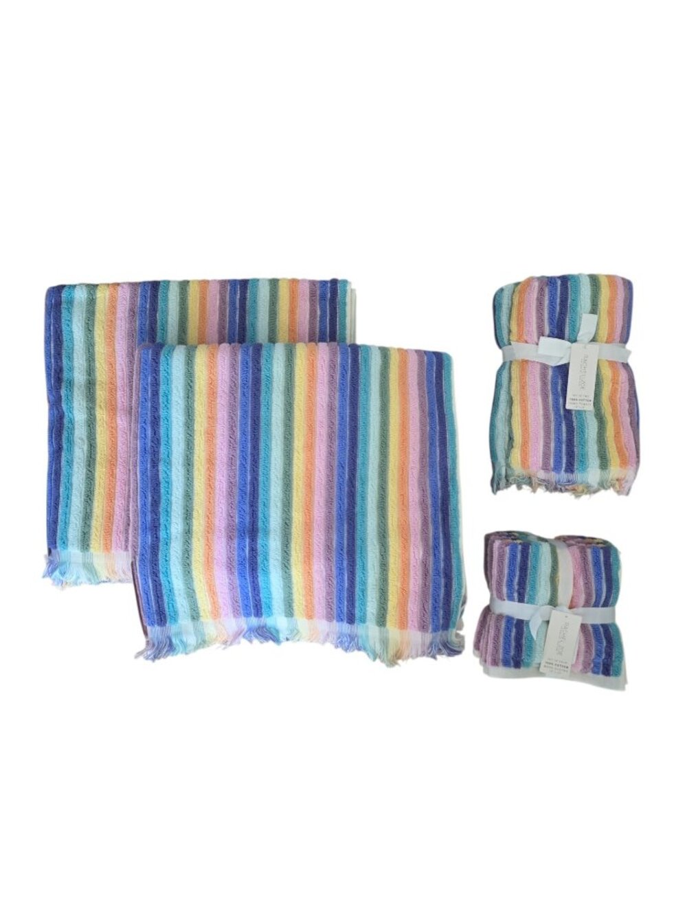 Rachel Zoe Rainbow Stripes Set of 2 Bath + 2 Hand Towels + 4 Wash Cloths NWT